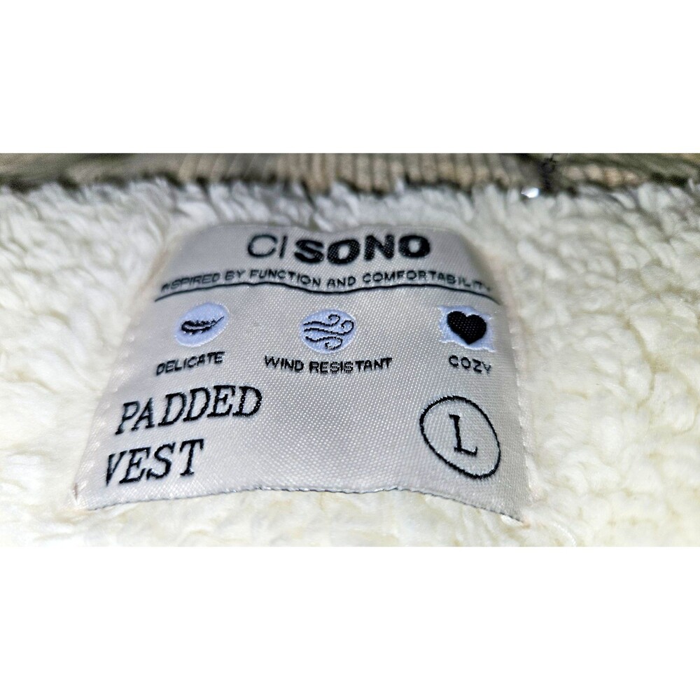 CI SONO Sz large Corduroy Sherpa faux fur lined Crop Puffer Vest Ribbed - Picture 10 of 11